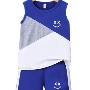 CRAZYON Kids Sleeveless Sports Set, Blue and White