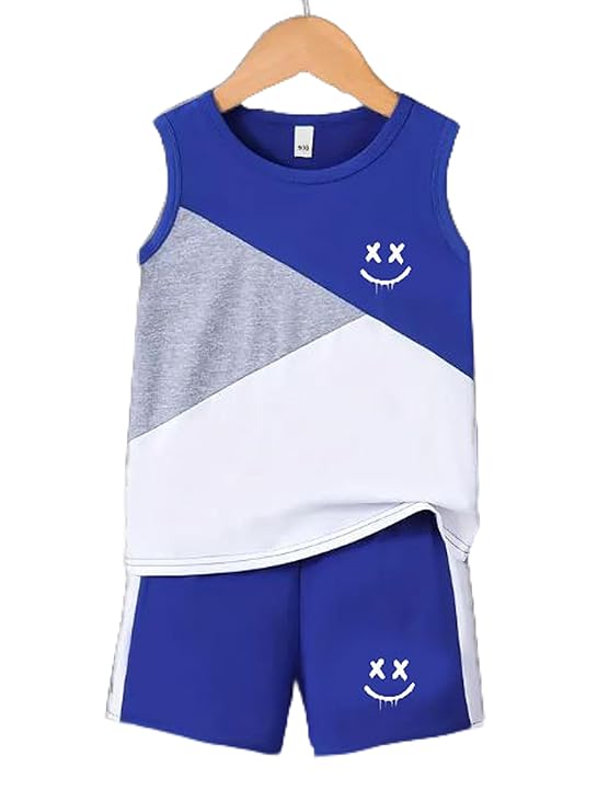 CRAZYON Kids Sleeveless Sports Set, Blue and White