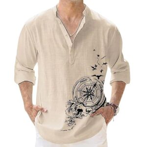 DEELMO Men's Cotton Blend Mandarin Collar