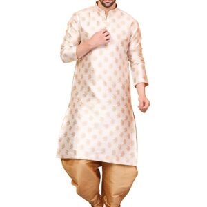 Over Crowd Men Ethnic Gold Leaves 100% pure Jacquard Kurta