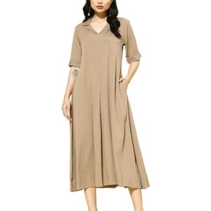 Varanga Women Beige Shirt Collar A-Line Dress