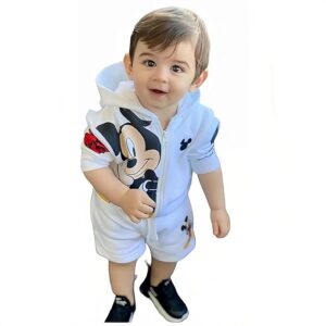 Boy's Poly Cotton Cartoon Print Long Sleeve Zipper Regular Fit Hoodie with Shorts