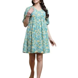 Stylum Women's Fit And Flare Knee Length Floral Printed Cotton Flared Dress