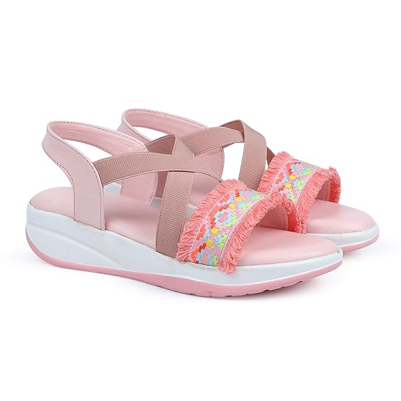 HimQuen Designer Wedges Criss Cross Strips Embroidery Work