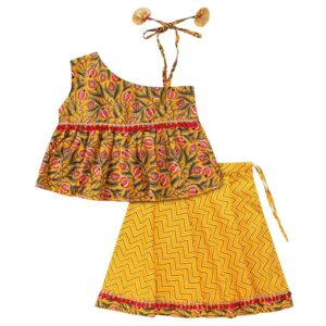 superminis Baby Girl's Cotton Jaipuri Print One Side Off Shoulder Top